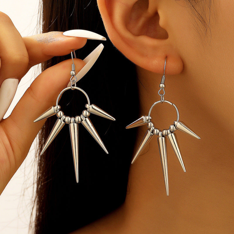 Dark Gothic Rivet Geometric Earrings | Gold-Colored Stainless Steel Diamond Drop, Hip-Hop Street Style for Her