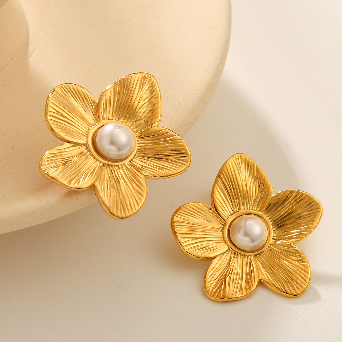 French 18K Gold Stainless Steel Geometric Drop Earrings Imitation Pearl Zircon Women's Fashion Accessories