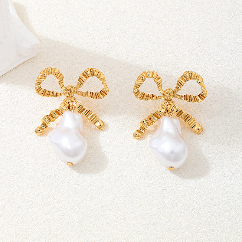 High-Quality 18K Gold Plated Stainless Steel Jewelry Set Minimalist Geometric Imitation Pearl Necklace Bracelet Ring for Women