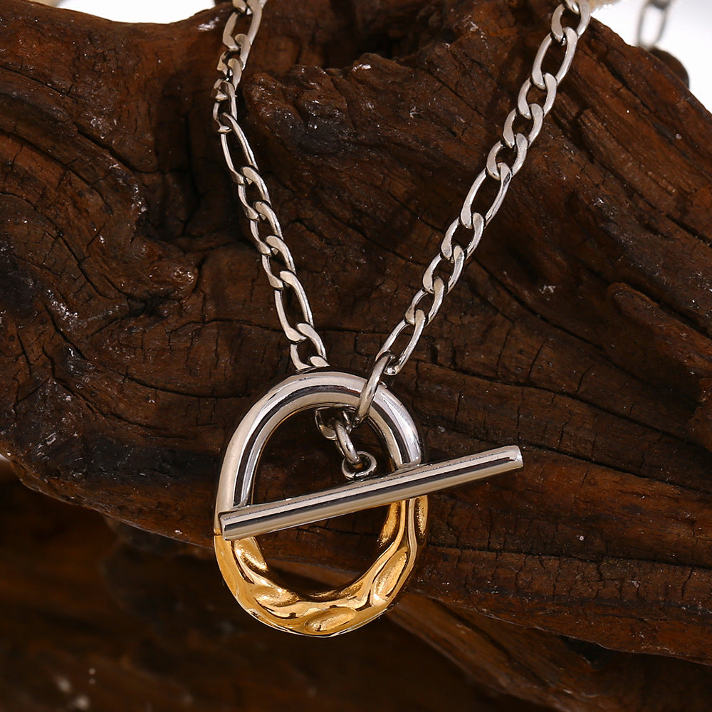18K Two-Tone Plated Stainless Steel OT Buckle Necklace – Trendy Niche Buddhism Joker Pendant for Women