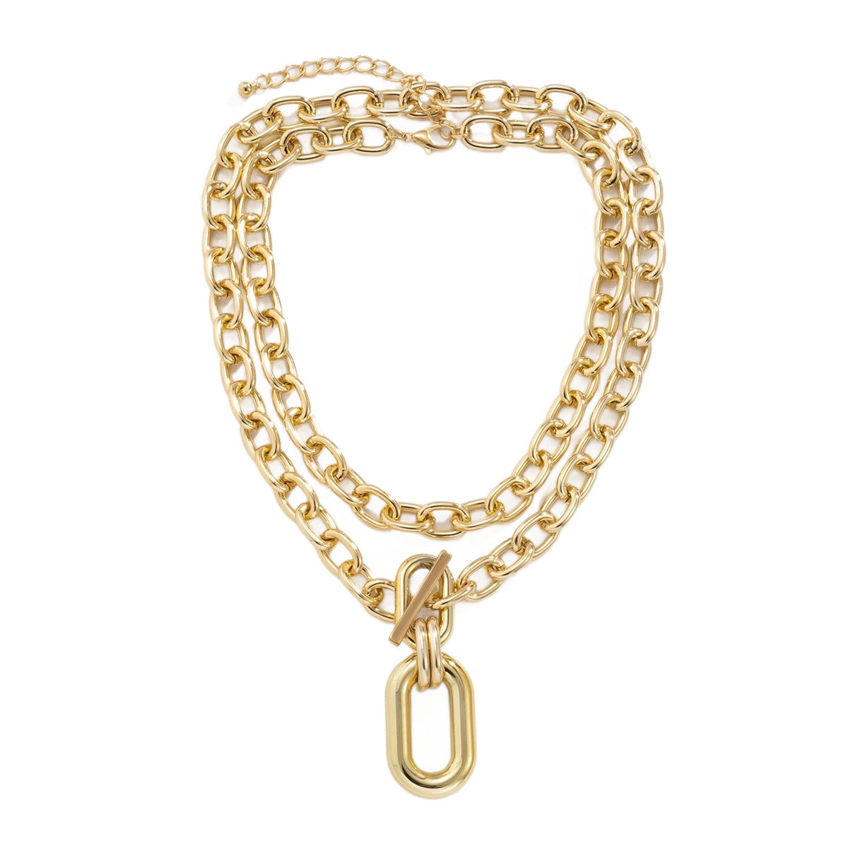 18K Gold Plated Stainless Steel Thick OT Buckle Figaro Chain Square Zircon Buddhism Statement Necklace