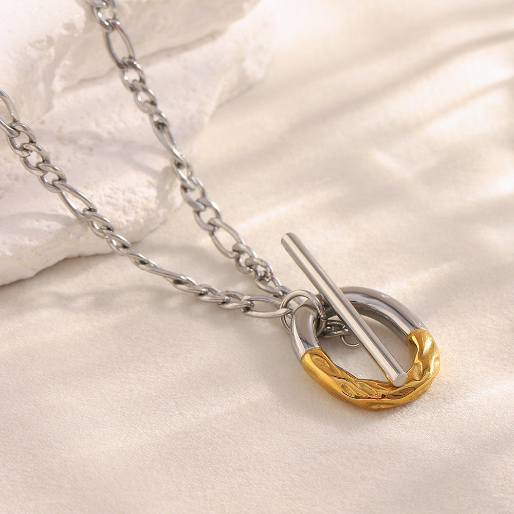 18K Two-Tone Plated Stainless Steel OT Buckle Necklace – Trendy Niche Buddhism Joker Pendant for Women