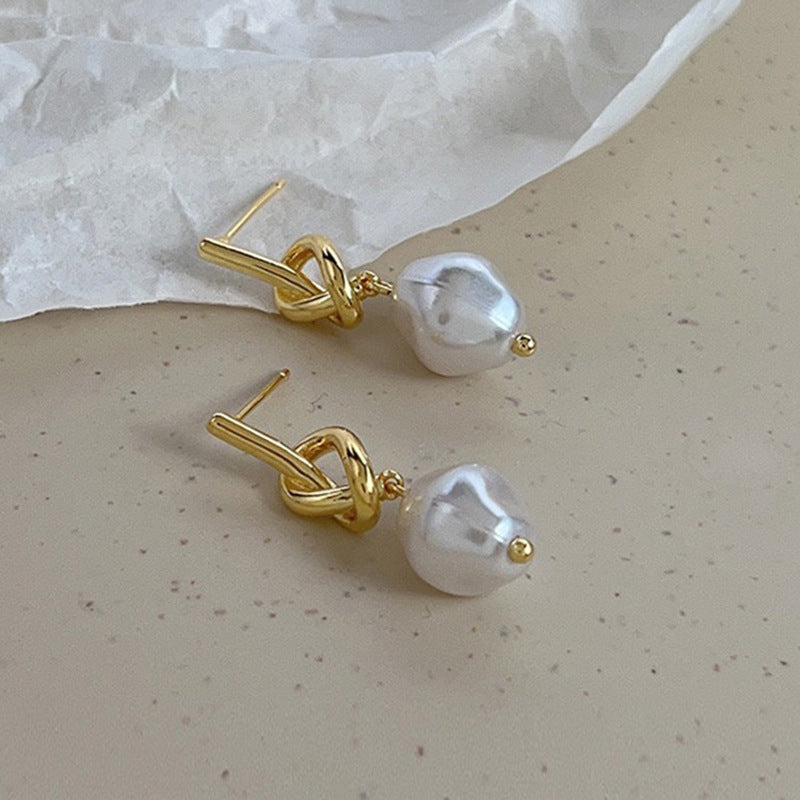 High-quality New Stainless Steel Electroplating 18K Gold Imitation Pearl Drop Earrings Gold Knot Buckle Trendy Anniversary
