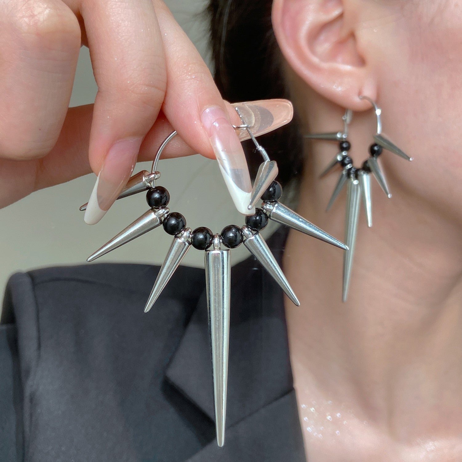 Dark Gothic Rivet Geometric Earrings | Gold-Colored Stainless Steel Diamond Drop, Hip-Hop Street Style for Her