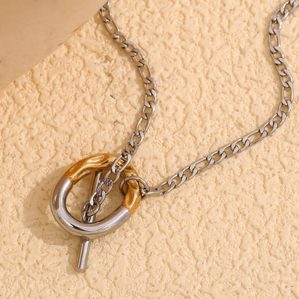 18K Two-Tone Plated Stainless Steel OT Buckle Necklace – Trendy Niche Buddhism Joker Pendant for Women