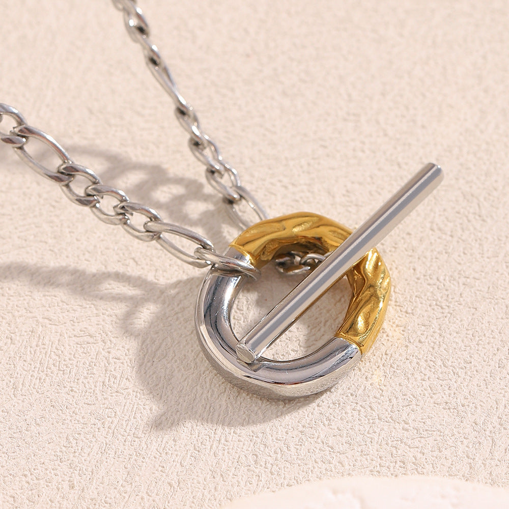 18K Two-Tone Plated Stainless Steel OT Buckle Necklace – Trendy Niche Buddhism Joker Pendant for Women