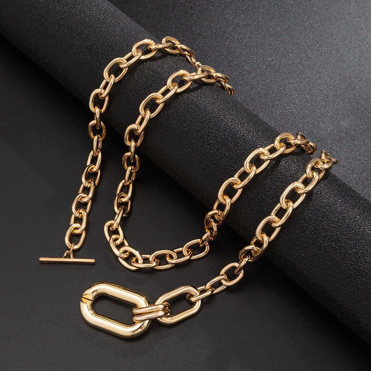 18K Gold Plated Stainless Steel Thick OT Buckle Figaro Chain Square Zircon Buddhism Statement Necklace